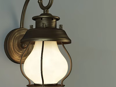 Vintage Bronze Metal Wall Sconce With Curved Arm White Glass Shade And Classic Design 3d model