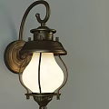 Vintage Bronze Metal Wall Sconce With Curved Arm White Glass Shade And Classic Design