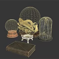Decorative Glass Orbs With Golden Copper And Black Bases Plus Vintage Brown Book