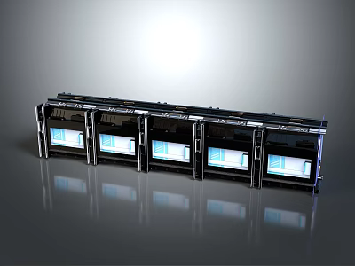 Professional Server Racks With Black Metal Frames And Blue Panels Arranged In Row 3d model