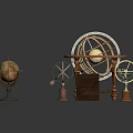 Vintage Decorative Astronomical Instruments With Globe Armillary Sphere And Wooden Box