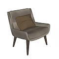 Modern Brown Accent Chair With Leather Cushion And Wooden Legs