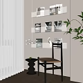 Cozy Leisure Chair In Bright Space With Vertical Blinds Sunlight Wooden Shelves Magazines Small Table And Green Plant
