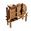 Traditional Handcrafted Wooden Grain Mill with Funnel Hopper and Roller Design