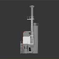 Shiny Industrial Metal Equipment With Tower Pipes Stairs And Platform