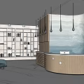Modern Hotel Lobby With Wooden Reception Desk Sofa Seating Hanging Pendant Lights And Stylish Wall Design