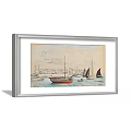 Scenic Landscape Painting With Sailboats On Calm Water And Coastal Buildings