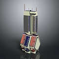 Futuristic Tower Structure With Hexagonal Base Red Blue Panels And Top Antennas 3d model