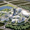 Integrated Modern Urban Development With Lakeside Green Spaces Buildings And Road Network
