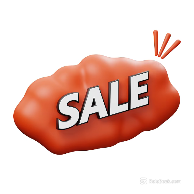 Orange Cloud Shaped Sale Banner With White SALE Text And Red Exclamation Mark Decorations 3d model 