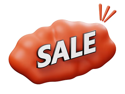 Orange Cloud Shaped Sale Banner With White SALE Text And Red Exclamation Mark Decorations 3d model