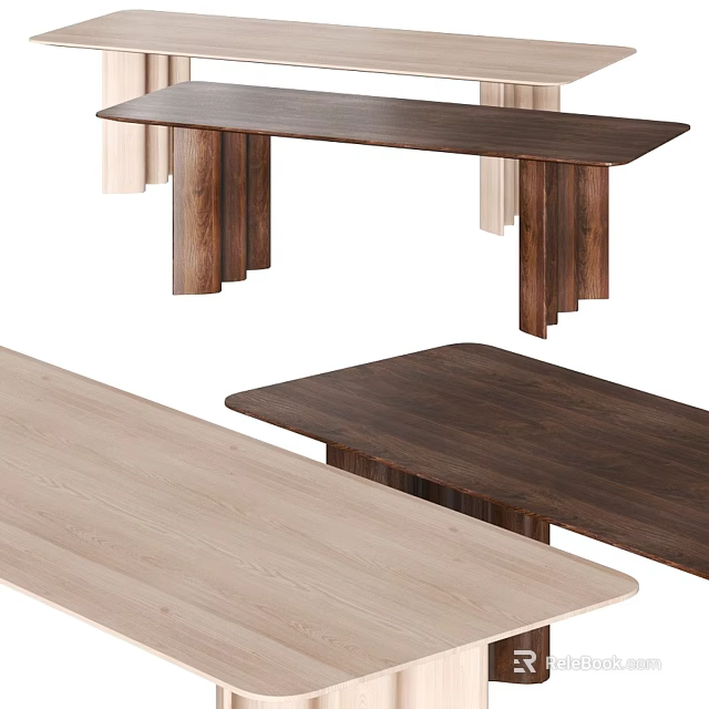 Modern Wooden Dining Tables With Walnut And Light Wood Tops And Sleek Leg Design 3d model 