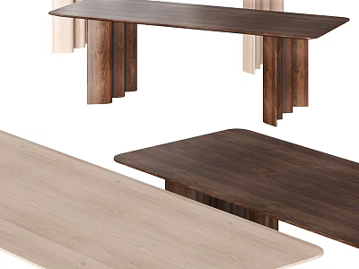 Modern Wooden Dining Tables With Walnut And Light Wood Tops And Sleek Leg Design 3d model