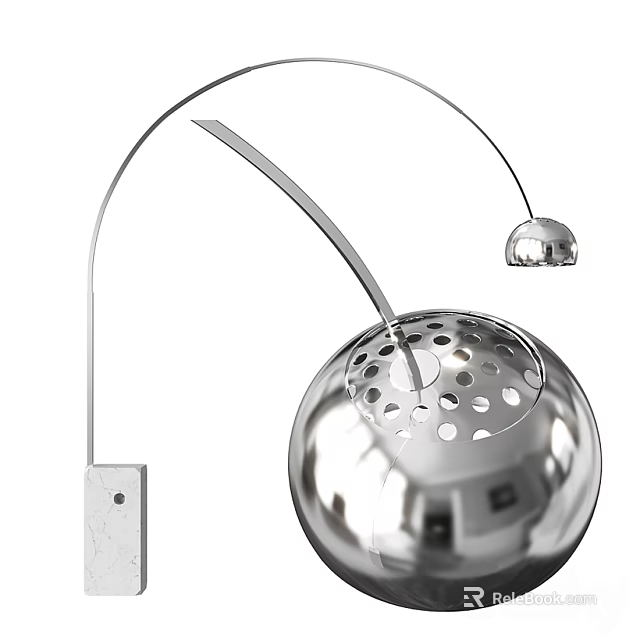 Modern Metal Pendant Ceiling Lamp With Arc Stand And Spherical Perforated Shade Design 3d model 
