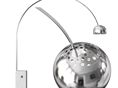 Modern Metal Pendant Ceiling Lamp With Arc Stand And Spherical Perforated Shade Design 3d model