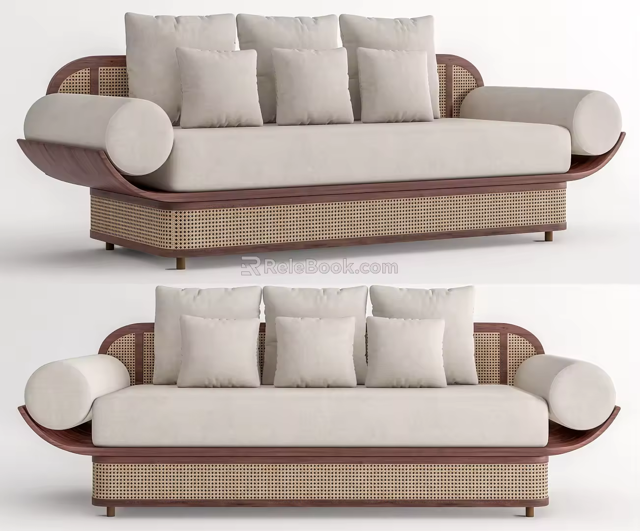 Quiet multi-person sofa rattan multi-person sofa double sofa three-person sofa 3d model
