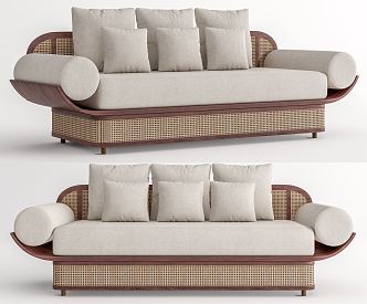 Quiet multi-person sofa rattan multi-person sofa double sofa three-person sofa 3d model