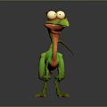 3D Cartoon Dinosaur Character With Green Body Red Crest And Big Eyes