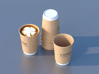 Stylish Coffee Tree Paper Cups Featuring Latte Art And Stacked Design 3d model