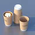Stylish Coffee Tree Paper Cups Featuring Latte Art And Stacked Design 3d model
