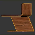 Modern Wooden Single Chair With Curved Backrest And Brown Leather Seat Design