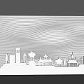 Modern Background Wall With Wavy Texture And City Skyline Silhouettes Design