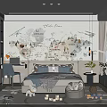 Kids Room Interior Design With Map Wall Mural Airplane Designs Desk Chair And Toys