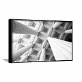 Black And White Landscape Painting Featuring Classical Columns Upward View Square Motifs Symmetrical Geometry