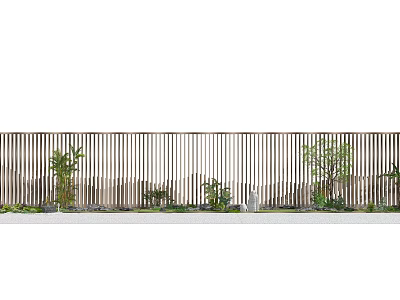 Garden Decorative Scene with Wooden Slat Fence and Assorted Small Plants Accents 3d model