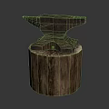 Rustic Blacksmith Anvil For Weapon Making Placed On Wooden Stump And Metal Base