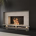 Sleek Modern Fireplace Design With Stone Frame Burning Flames And Palm Plant Near Black Wall
