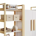 Minimalist Light Wood Frame White Wardrobe With Open Shelves And Large Capacity Storage Drawers