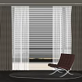 Dark Brown Curtains With White Sheer Panels And Blinds By Window With Red Leather Chair