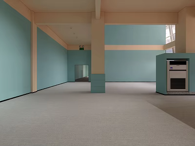 Spacious Fitness Studio With Blue Walls Carpeted Floor And Columns 3d model