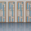 Four Wooden Framed Flush Doors With Geometric Patterns And Blue Panels 3d model
