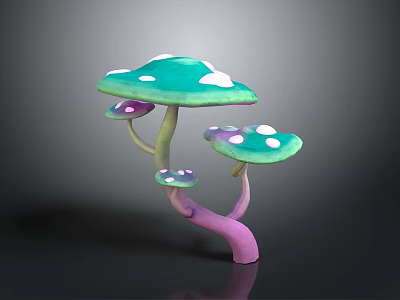 Fresh Colorful Edible Mushrooms With Vibrant Green Purple Caps And White Spots 3d model