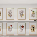 Modern Botanical Wall Art Prints With Gold Frames And Decor Accents 3d model