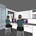 Clean Waiting Room Interior With Green Chairs White Stands Large Screen TV Information Posters Shelves