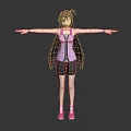 3D Female Character With Long Dark Hair Arms Outstretched In Pink Corset And Black Shorts