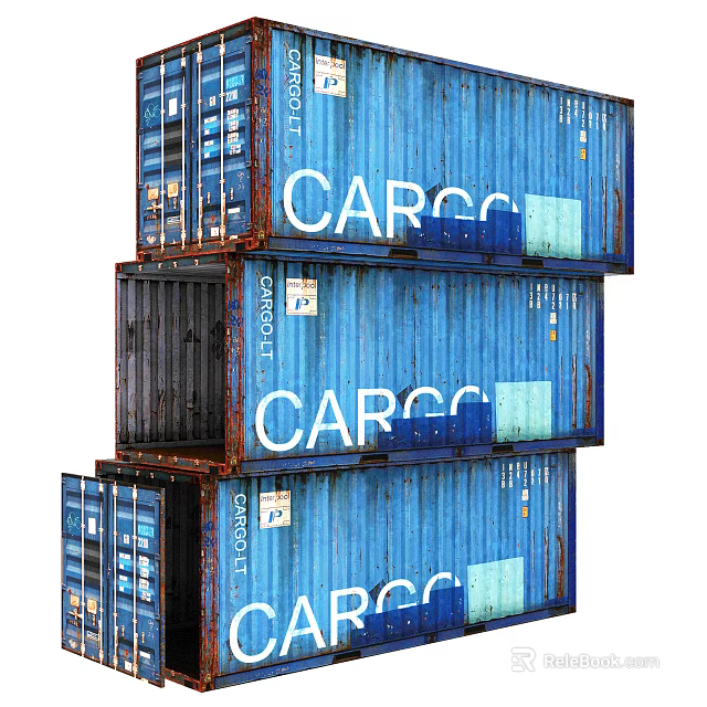 Stacked Blue Industrial Cargo Containers with CARGO Markings for Logistics Storage 3d model 