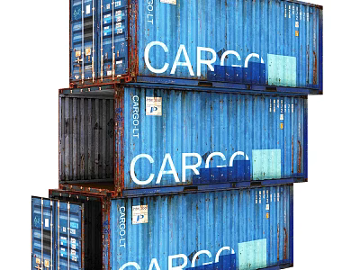 Stacked Blue Industrial Cargo Containers with CARGO Markings for Logistics Storage 3d model