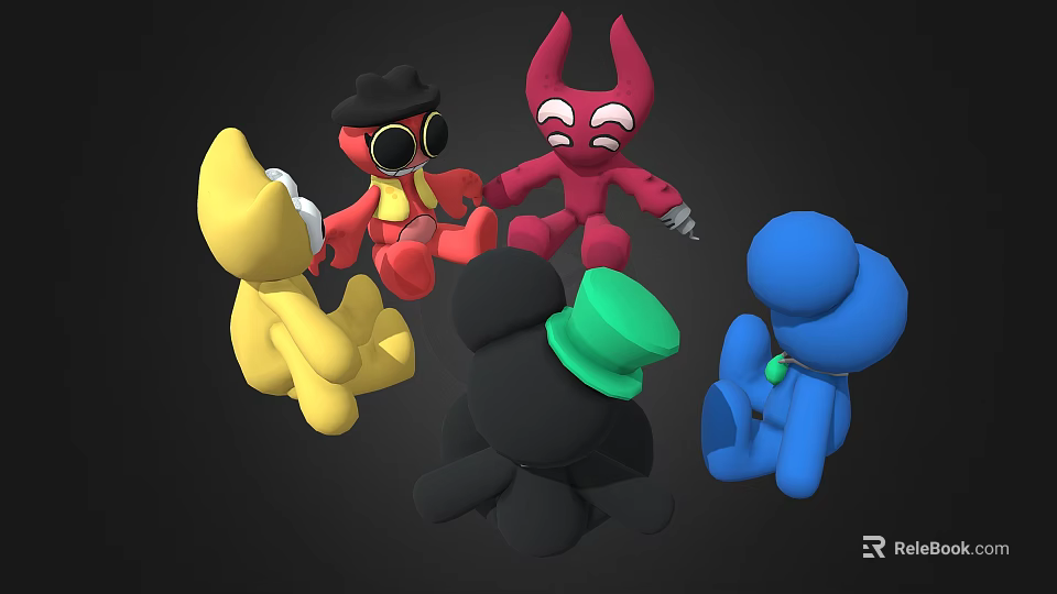 Colorful Stuffed Toys With Various Designs Including Yellow Black Red And Blue 3d model 