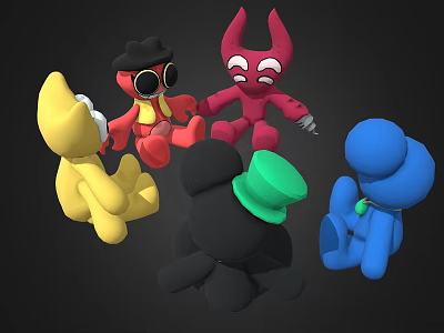 Colorful Stuffed Toys With Various Designs Including Yellow Black Red And Blue 3d model