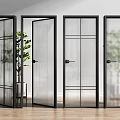 Modern Interior Hinged Doors With Black Frames And Various Glass Designs 3d model