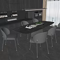 Modern Dining Table Set With Black Chairs And Marble Tabletop In Kitchen Area 3d model