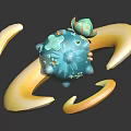 Colorful Artistic 3D Sculpture With Blue Sphere Green Decor And Yellow Curves