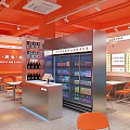 Orange Decor Grilled Fish Restaurant Interior With Refrigerator Display Tables And Pendant Lights