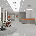 Modern Beauty Hair Salon Front Desk Reception Area With White Tone Sofa And Green Plants