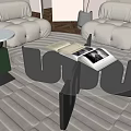 Modern White Sofa And Black Coffee Table Set With Open Book On Gray Rug