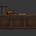 Dark Wooden Counter Furniture Design With Glass Door Cabinet Wooden Drawer Box And Books